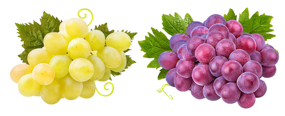 Fresh grapes isolated on white background with clipping pass