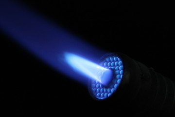  blowtorch Close-up with black background, blue flame