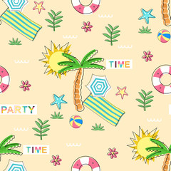 Fototapeta na wymiar seamless pattern with summer elements on sand background - vector illustration, eps