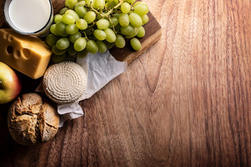 Shavuos, dairy products and fruits. Traditional Jewish holiday