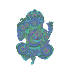 Psychedelic color illustration of Ganesh dancing with lotus.