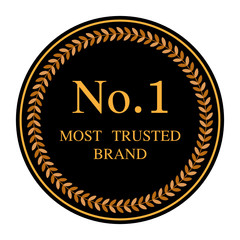 No.1 most trusted brand word and circle laurel on circle badge vector. Minimalist style, Simple design, black and yellow color.