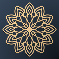 Laser cutting mandala. Golden floral pattern. Oriental silhouette ornament. Vector coaster design.