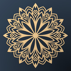 Laser cutting mandala. Golden floral pattern. Oriental silhouette ornament. Vector coaster design.
