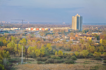 Suburban landscape. Typical landscape picture of the central part of Ukraine.