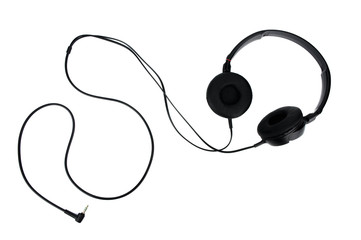 Black studio headphone isolated on white background.