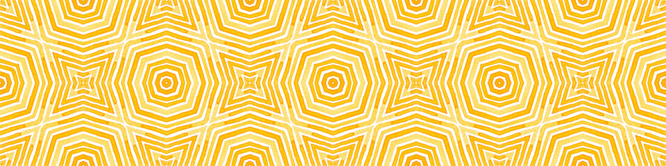Orange Seamless Border Scroll. Geometric Watercolo