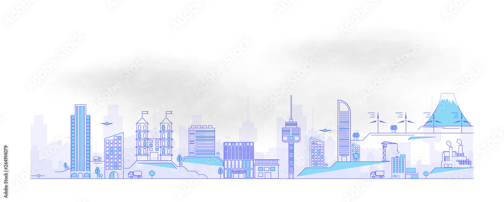 Aufkleber smart city concept with different builds and elements. skyscrapers skyline controlled and interconne