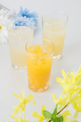 白背景にお花とフルーツジュースイメージオシャレアルコールかわいいカクテルバー