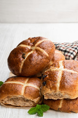 Easter cross buns with sultanas isolated on white background