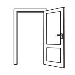 vector illustration of an opened door in black and white.
