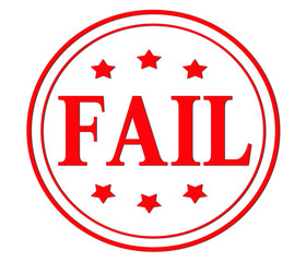 FAIL word on pink/red grunge rubber stamp.