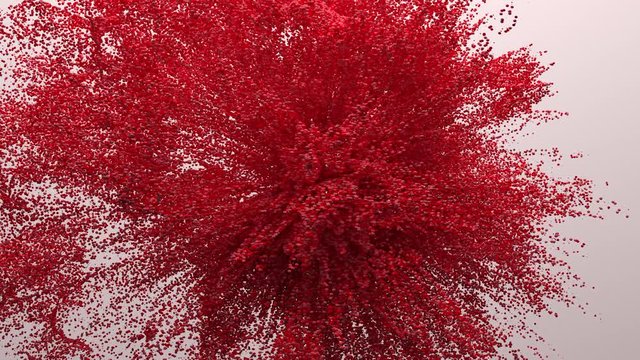 Abstract red dust powder explosion in slow motion. 4k computer render animation.