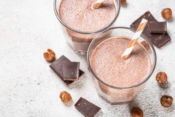 Chocolate coconut hazelnut milkshake or smoothie tclose up.