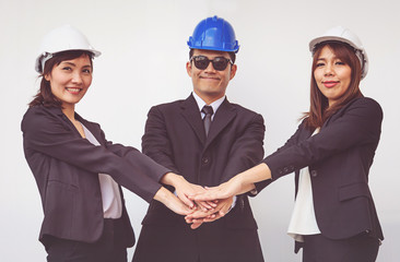 Young foreman coordinate hands. Concept Teamwork