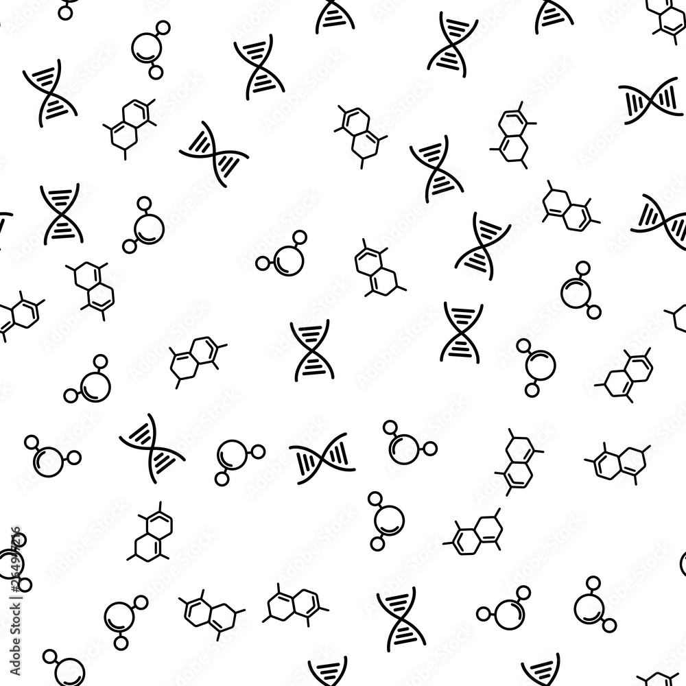 Aufkleber molecule model outline set seamless pattern vector. structure of molecule and atom in chemistry mono