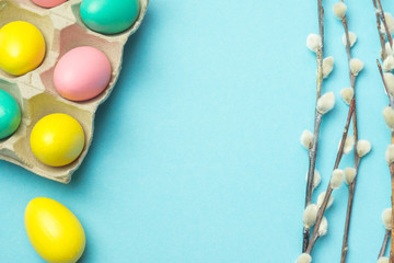 Easter background with eggs and willow
