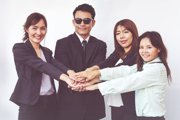 business people coordinate hands. Concept Teamwork