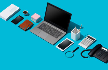 Corporate business desktop with laptop