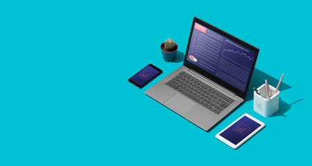 Corporate business desktop with laptop
