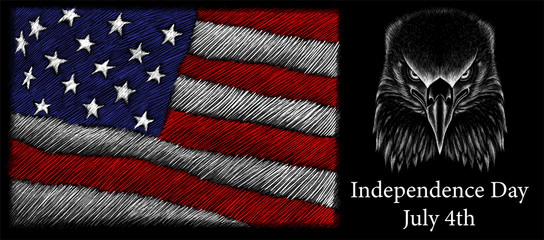 The Vector logo Independence eagle Day July 4th for tattoo or T-shirt design or outwear.  Cute print Independence eagle Day July 4th style background.