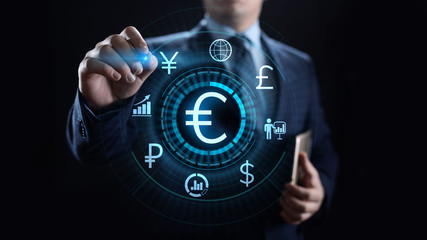 Euro icon on screen. Currency trading Exchange rate Forex business concept.