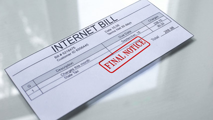 Fototapeta premium Internet bill final notice, seal stamped on document, payment for services