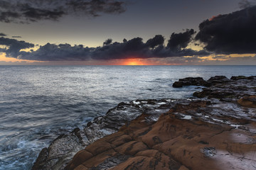 Sun Lights Up! Sunrise Seascape with Cloud Bank