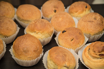 small, fresh muffins after baking