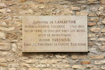 Plaque murale : "Alphonse de Lamartine, H™tel de Bourgogne. Cluny.