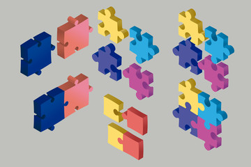 Isometric Puzzle Pieces Floating