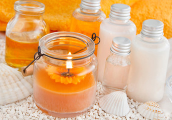 Summertime Beauty Care Cosmetics and Candle