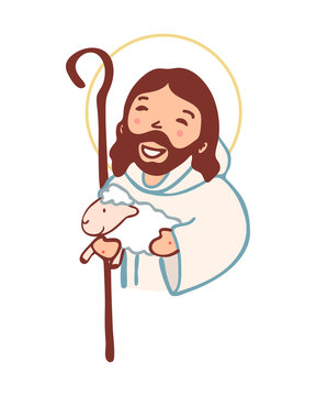 Jesus Christ Good Shepherd digital cartoon
