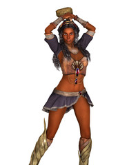 Fototapeta premium Black woman warrior with hammer in hands. Isolated on white. 3D rendering.