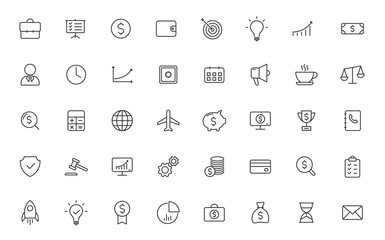 business finance outline icon set. for web, mobile and ui design business finance vector icons isolated on white background