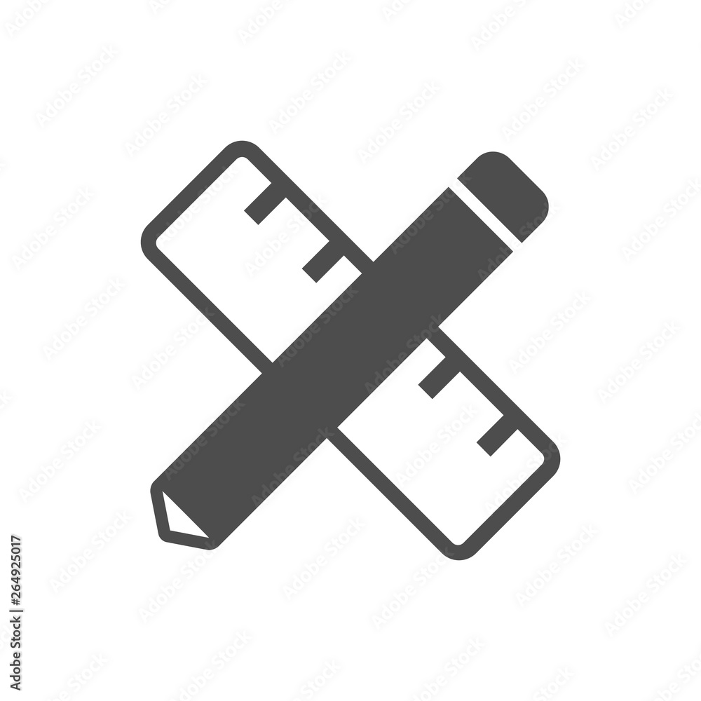 Poster crossed ruler and pencil vector icon isolated on white background. crossed ruler and pencil flat ico