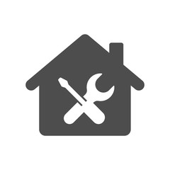 home repair vector icon isolated on white background. house with screwdriver and wrench flat icon for web, mobile and user interface design