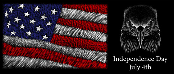 The logo Independence eagle Day July 4th for tattoo or T-shirt design or outwear.  Cute print Independence eagle Day July 4th style background.
