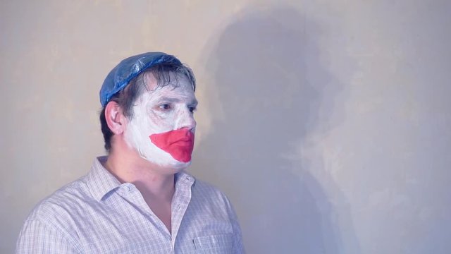 excerpt from the short speech of the funny actor men mime.actor performs with a stack of hundred dollar bills.pantomime.