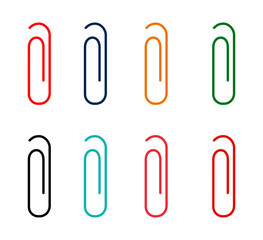 Colorful paper clips set isolated on white background. Vector illustration.