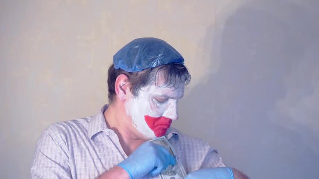 excerpt from the short speech of the funny actor men mime.actor performs with a stack of hundred dollar bills.pantomime.