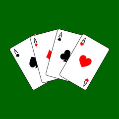 set four aces playing cards suits. winning poker hand Isolated on white background. vector illustration.