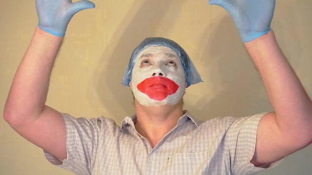  excerpt from a short story about a funny actor mime.actor performs with rubber gloves.pantomime