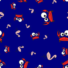 Seamless pattern of crabs and flamingos in in cartoon style