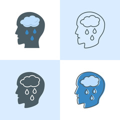 Depression concept icon set in flat and line styles