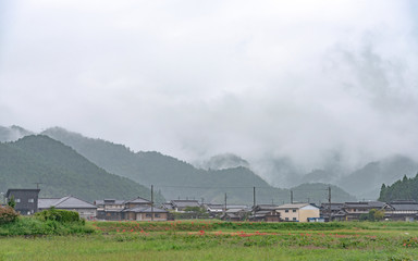 Fototapeta na wymiar 雨の里山の風景