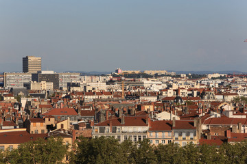 Fototapeta na wymiar Vue panoramique depuis la colline de Notre-Dame de Fourvire. Lyon / Panoramic view from Viewpoint of Notre Dame de Fourviere hill.