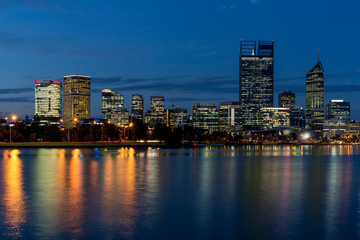 Beautiful view of central Perth at blue hour, Western Australia