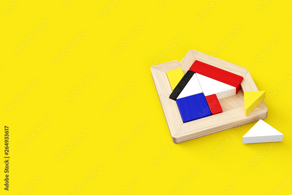 Aufkleber 3d rendering illustration of house-shaped puzzle placed in the middle right of horizontal format. tw