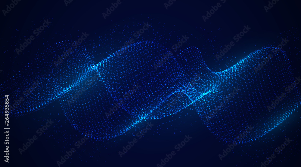 Poster dynamic abstract liquid flow particles background. shining abstract particle flow background. futuri